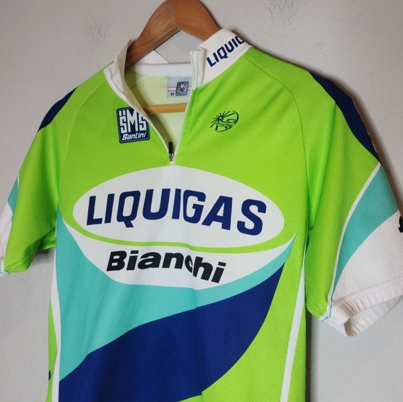 SMS Santini Bianchi Liquigas 1/4 zip cycling jersey. Blue green. Size large - Picture 14 of 16